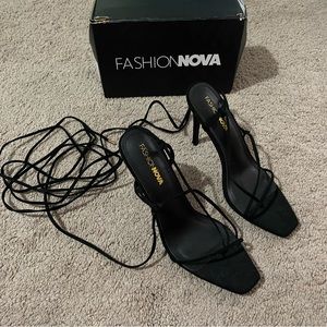 Fashion Nova Black Strappy Lace up Heels Size 10